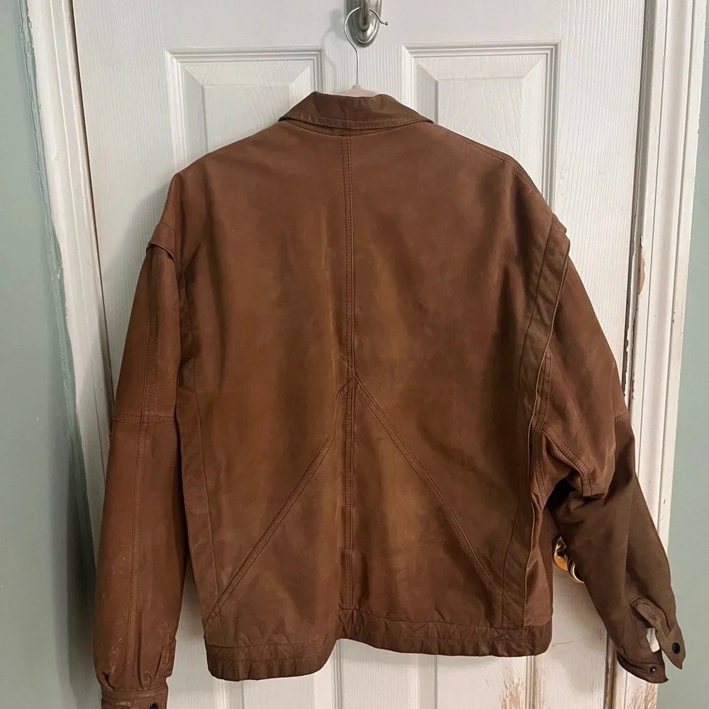 Vintage western Brown Tan Genuine Leather Jacket Size Large